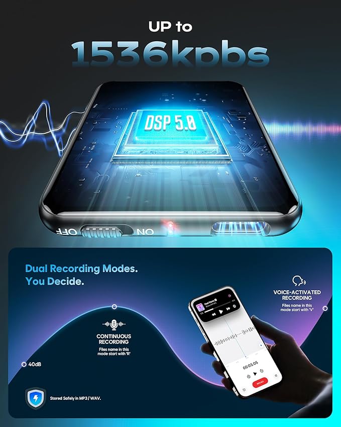 128G (9800 Hour) Voice Activated Recorder, Double-Sided Magnetic Audio Recorder with Playback, MP3 Form Voice Recorder with AI Noise Reduction, USB-C Listening Devices, 70H Continuous for Lectures