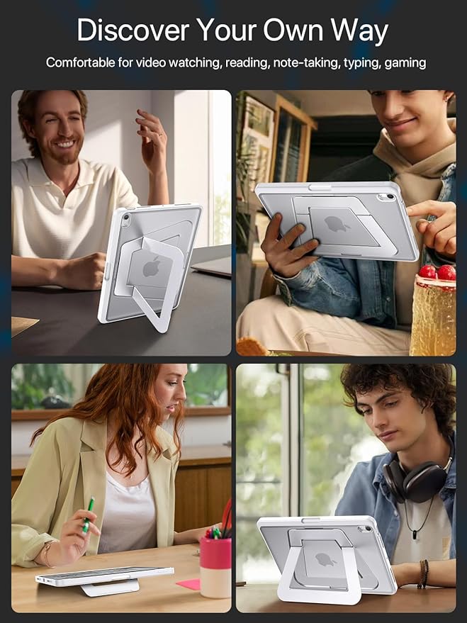 Case for iPad Air 11 inch M4/M3/M2(2026/2025/2024), iPad Air 4/5th Generation, Dual Multi-Angle Adjustable Kickstand Full Protective Case with Built-in Pencil Holder (White, iPad Air 11 inch)