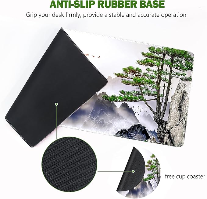 AIMSA Extended Gaming Mouse Pad, XL Large Keyboard Mouse Mat Desk Pad with Stitched Edges, Durable Non-Slip Base Landscape Mousepad for Home Office, 35x15.7inch, Pine Tree Mountains