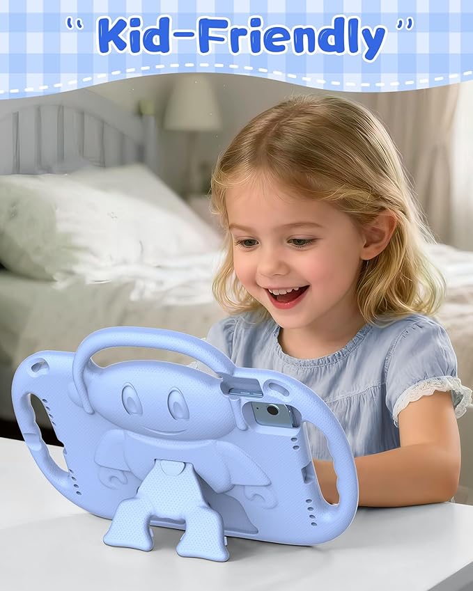 Kids Case for iPad A16 11" 2025 (11th Gen) & 10th Generation 10.9" 2022 & iPad Air 11" M3/M2 & Air 5th/4th Gen & Pro 11, Durable Shockproof Cover with Shoulder Strap Handle Stand, Light Blue