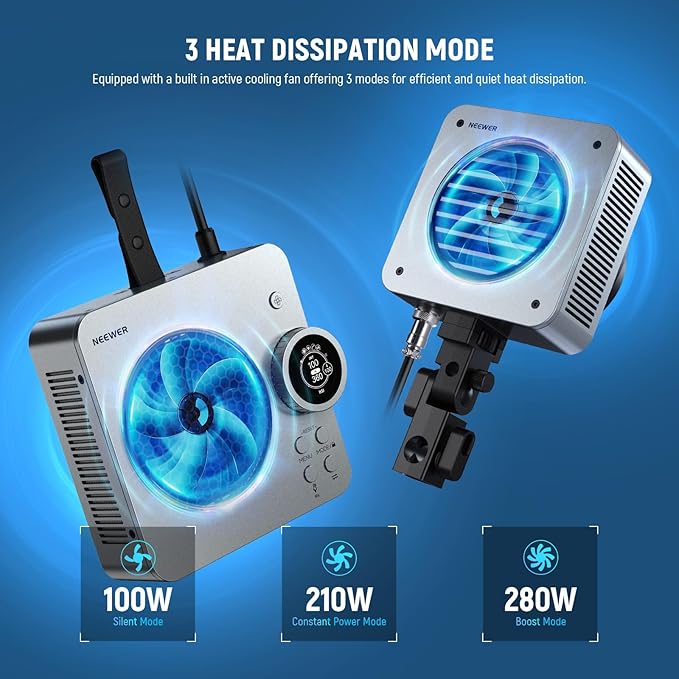 NEEWER HS200C Portable RGB LED Video Light, APP/2.4G/Panel/DMX Control, 280W 150000Lx 2500-7500K CRI95+ COB Continuous Output Lighting Bowens Spotlight for Video Recording Streaming Studio Photography
