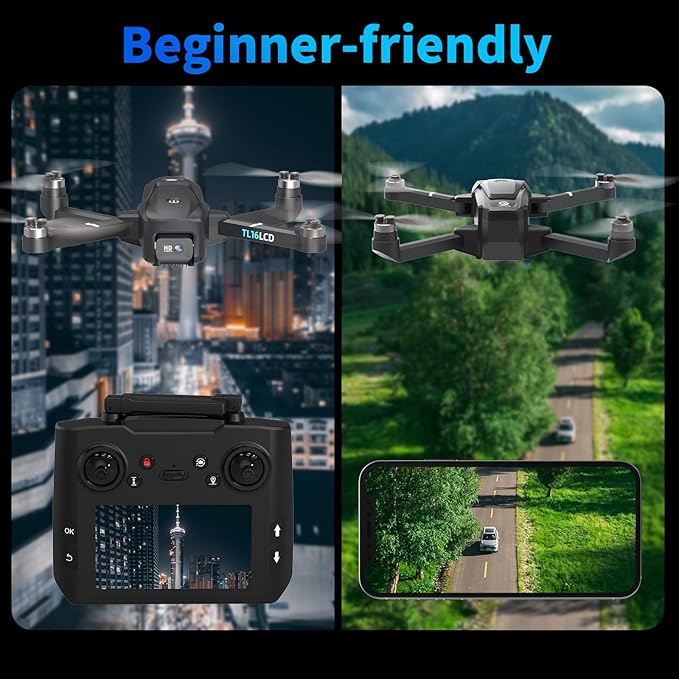 Drones with Camera for Adults 4K, GPS Drone with 4.5” LCD Screen Controller Follow Me Auto Return 5G Long Range Transmission Foldable FPV Drone for Beginners Under 249g