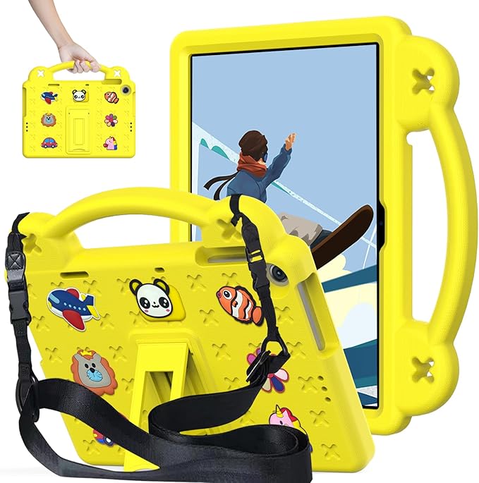 AKABEILA Compatible with Amazon Fire HD 8/HD 8 Plus (2020/2022)/Fire HD 8 2024 Tablet Case, Kids Friendly Universal Lightweight Shockproof Protective Case with Shoulder Strap & Stand Handle Yellow
