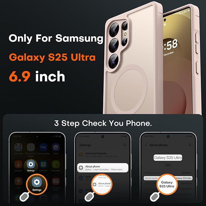 TOCOL Magnetic Only for Samsung Galaxy S25 Ultra Case, Upgraded Full Camera Protection, Compatible with Magsafe, Drop Protection, Matte Back Cover for Samsung Galaxy S25 Ultra 6.9-Inch (Desert)