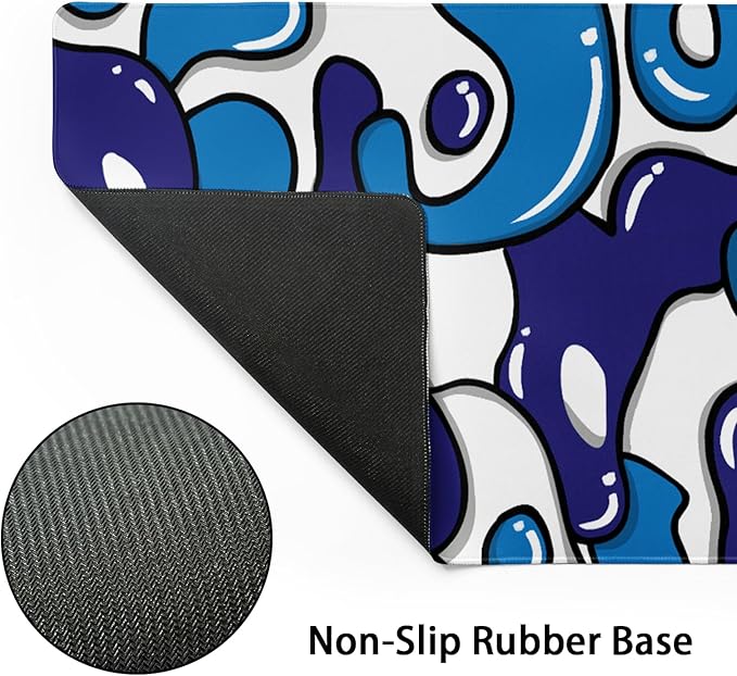 Navy Blue White Mouse Pad Extended Large 35.4x15.7in Japanese Geometric Desk Mat Anime Cool Large Mousepad XL Non-Slip Rubber Base Stitched Edge Gaming Mousepad PC Computer Desk Pad for Work Desktop