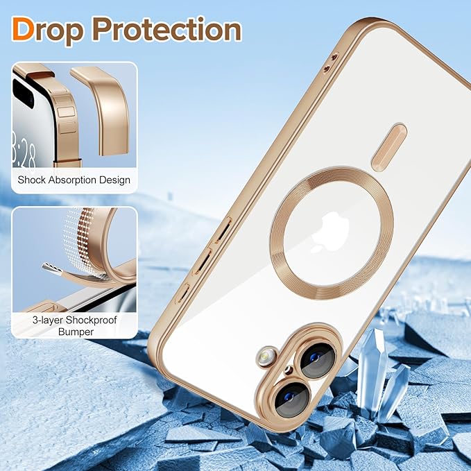 Hython Magnetic Clear for iPhone 16 Case with Camera Lens Protector [Compatible with MagSafe] Luxury Plating Edge Slim Soft TPU Cover Protective Phone Case for iPhone 16 6.1", Matte Desert Brown