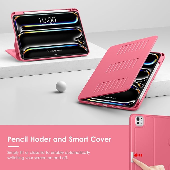 VIKESI Case for iPad Pro 11 inch (M5/M4) 2025/2024,Multiple Angles Stand Cover,Soft Back,Pencil Holder,and Auto Sleep/Wake,Watermelon