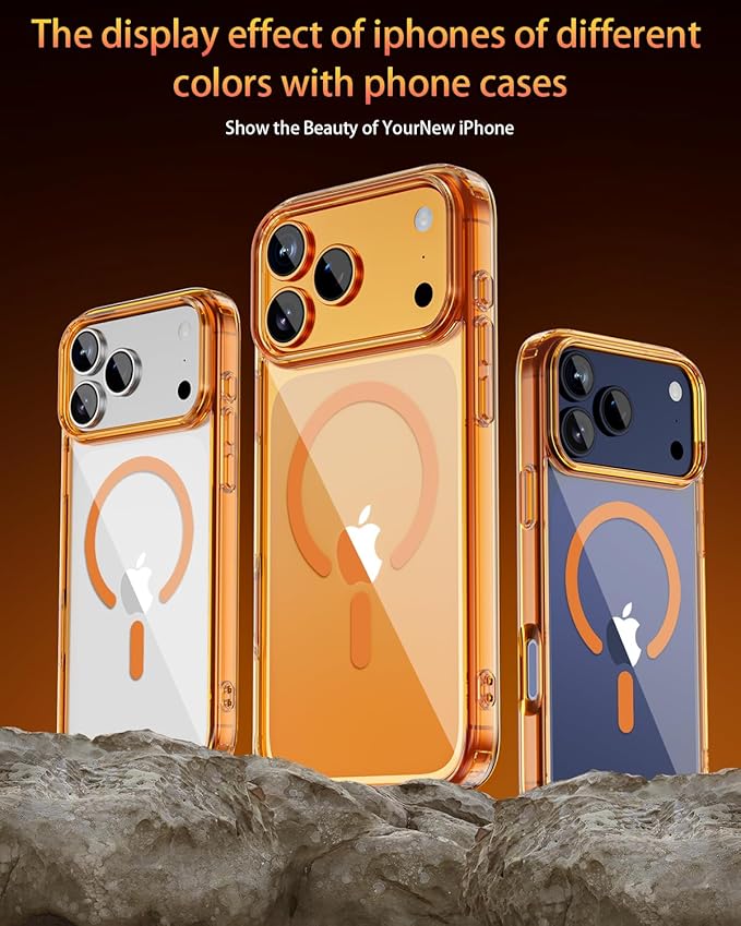 for iPhone 17 Pro Max Case, Compatible with MagSafe, Magnetic Slim Cover, Anti-Yellowing & Shockproof, Full Camera Protection, Includes Screen & Lens Protectors, Clear Orange Protective Case