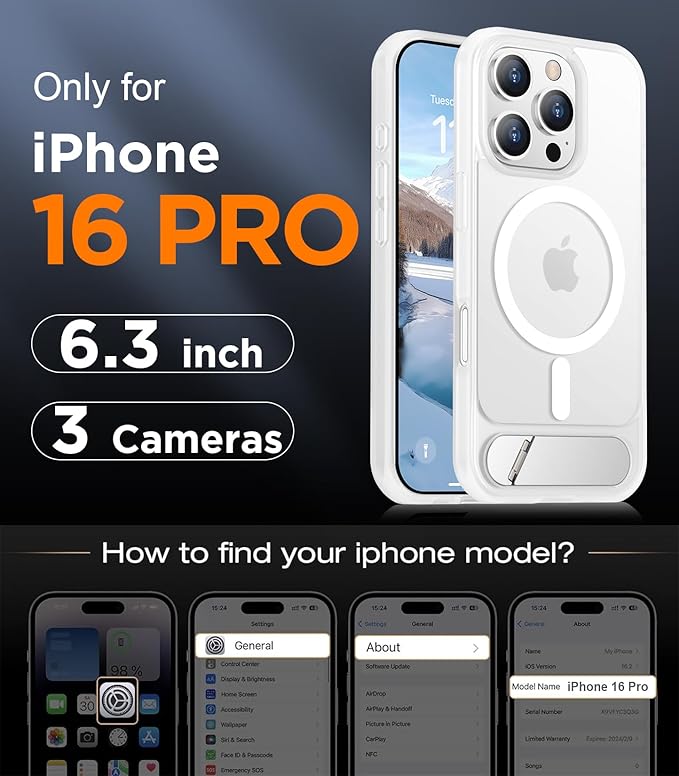 Magnetic Compatible with iPhone 16 Pro Case, [Built-in Invisible Kickstand][Compatible with MagSafe][Military Grade Shockproof] Slim Translucent Matte Phone Case for iPhone 16 Pro 6.3"