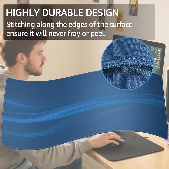 KTRIO Large Gaming Mouse Pad Desk Mat, Superior Micro-Weave Cloth, Non-Slip Rubber Base, Stitched Edges, Water-Resistant, for Gamer, Office & Home, 31.5 x 15.7 Inch，Navy Blue