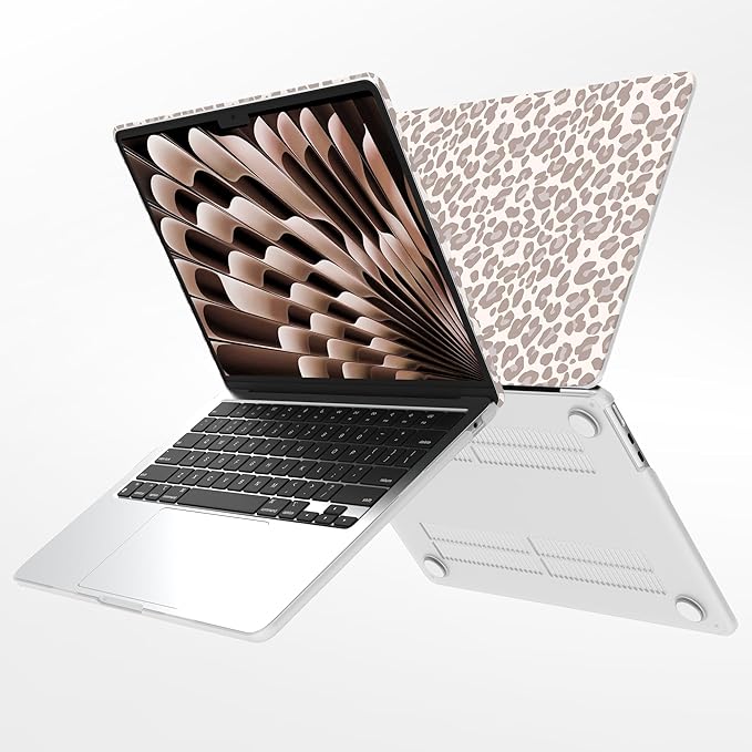 G JGOO Compatible with MacBook Air 13 inch Case 2026 2025-2022 M5 A3449 M4 A3240 M3 A3113 M2 A2681, Plastic Hard Shell for MacBook Air 13.6 inch Case +Keyboard Cover + Screen Protector, Leopard