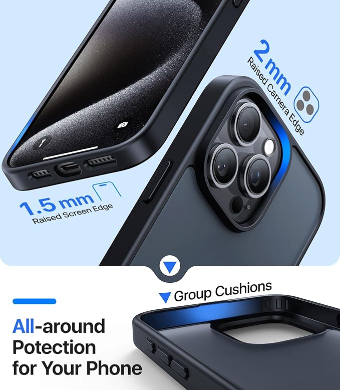 for iPhone 15 Pro Max Case, [Military-Grade Drop Protection][Anti-Yellowing] Shockproof Protective Translucent Matte Cover for iPhone 15 Pro Max Phone Case,Titanium Black