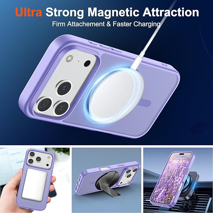 SUPFINE Magnetic for iPhone 17 Pro Max Case (Compatible with MagSafe)(Military Grade Drop Protection) Translucent Matte Shockproof with Anti-Fingerprint Phone Cover,Purple