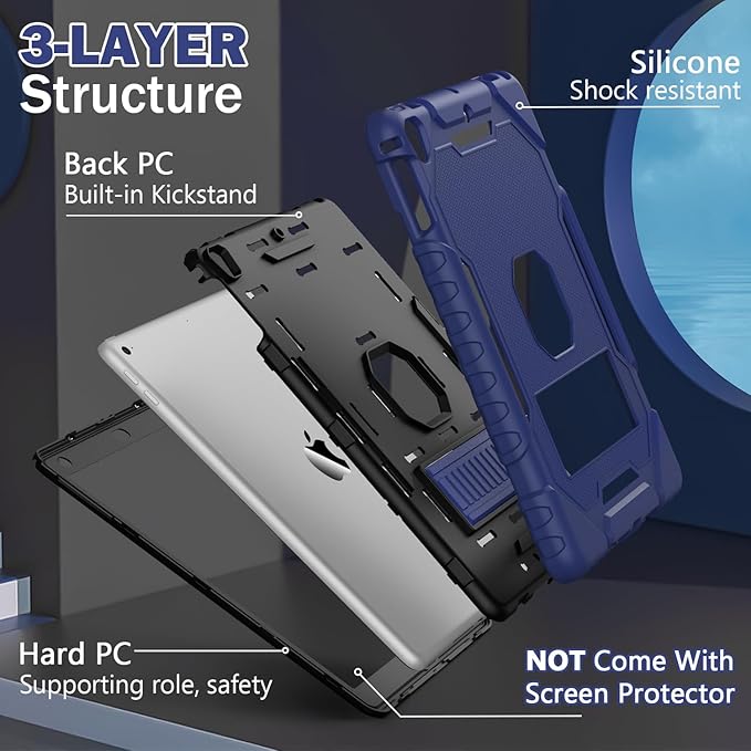 ZoneFoker 9.7" Case for iPad 6th/5th Generation 2018/2017, for iPad Air 2 / Air 1st / Pro 9.7, Heavy Duty Shockproof Protective 9.7 Inch Cover with Built-in Stand for i Pad 6 5 Gen(Navy Blue)