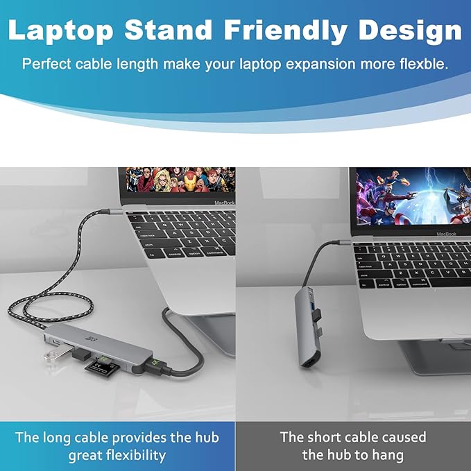 USB C Hub HDMI Adapter for MacBook Air Pro, 7 in 1 4K Dongle Multiport Converter with 50cm Cable, USB 3.0 5Gbps Data Transfer, 100W PD, SD/TF Card Slot, Digital AV Connector for Mac M1 M2 PC Laptop