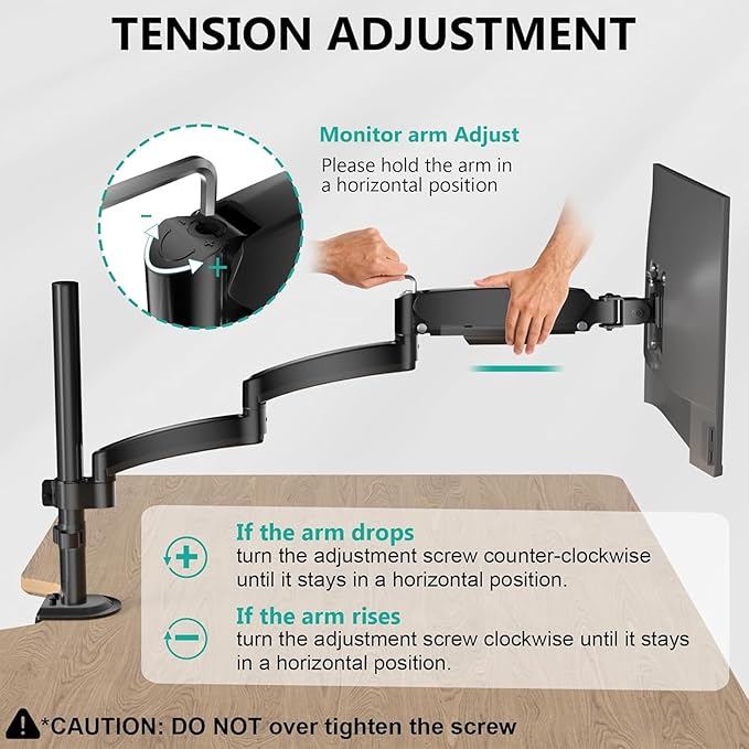 WALI Single Long Monitor Arm - Computer Monitor Arm Desk Mount for 13-32 inch, Hold up to 19.8lbs, Extra Long Adjustable Stand, Full Motion Tall Arm, VESA 75/100mm, (GSDM001L)
