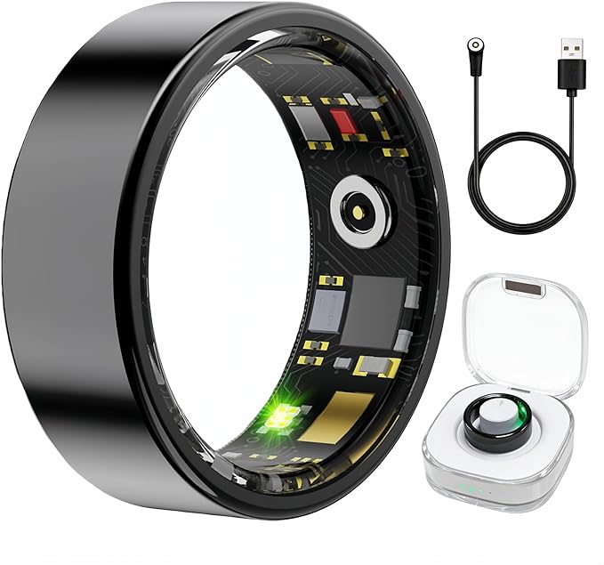 Smart Ring Health & Fitness Tracker for Men & Women, Heart Rate, SPO₂, Sleep & Activity Monitoring, IP68 Waterproof, Long Battery Life, Family Care Mode, No Subscription Fee (Black, 11)