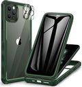 CENHUFO Privacy for iPhone 11 Pro Case, Full Body Phone Case with Built-in 9H Tempered Glass Privacy Screen Protector and Camera Lens Protector, Anti Peep Spy Shockproof Bumper Clear Cover - Green