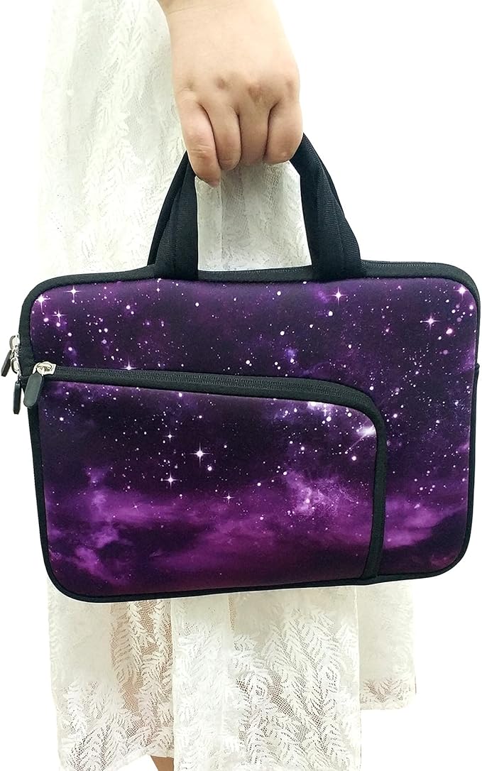 11 11.6 12 12.1 12.5 inches Laptop Sleeve Chromebook Case Ultrabook Case Notebook Sleeve PC Messenger Bag Tablet Case Neoprene Handle Sleeve for Adult Men Women, Two Pockets (Purple Galaxy)