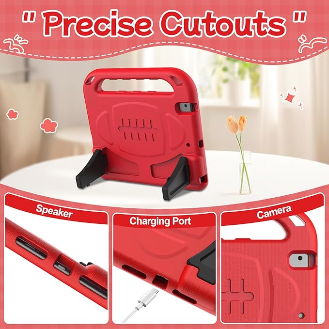 BMOUO Kids Case for iPad 9.7 2018/2017/iPad Air 2/1/Pro 9.7-Built-in Screen Protector Shockproof Handle Convertible Stand Case for iPad 9.7 Inch 2018 (6th Generation)/2017 (5th Generation)/Air 2, Red