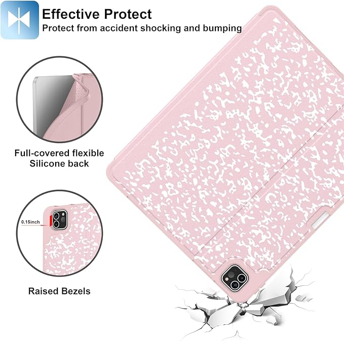 Supveco Case for iPad Air 13 Inch (M3) 2025/(M2) 2024 with Pencil Holder,Premium Folio Stand Case with Soft TPU Back Cover,and Auto Wake/Sleep-Pink