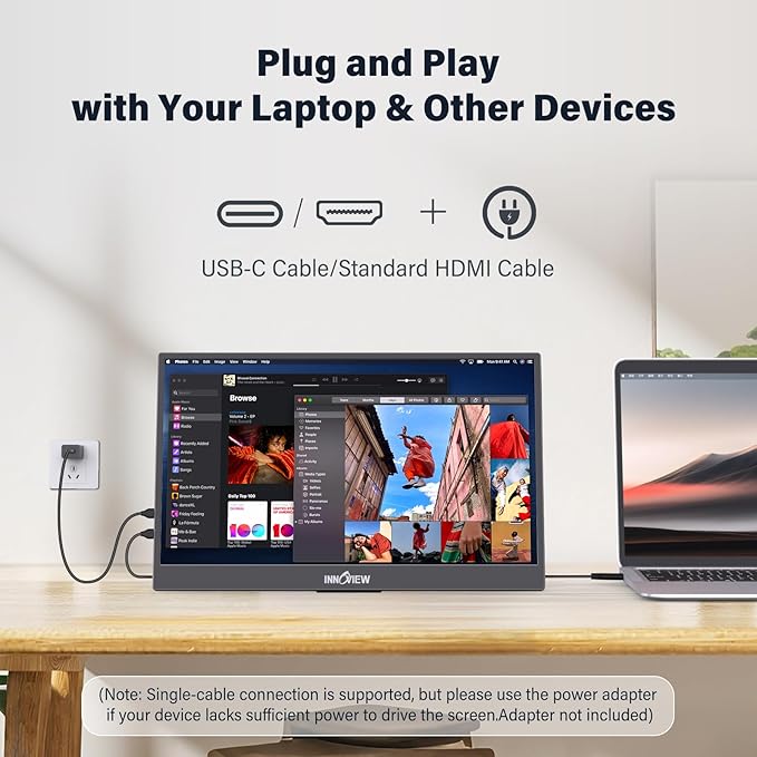 InnoView 15.6" Portable Monitor 120Hz 2K QHD 2160x1440 | 100% sRGB HDR | Second Monitor with 2 USB-C & HDMI Ports |Travel Monitor for Laptop MacBook/Switch/PS5/Xbox(Adapter Not Included)