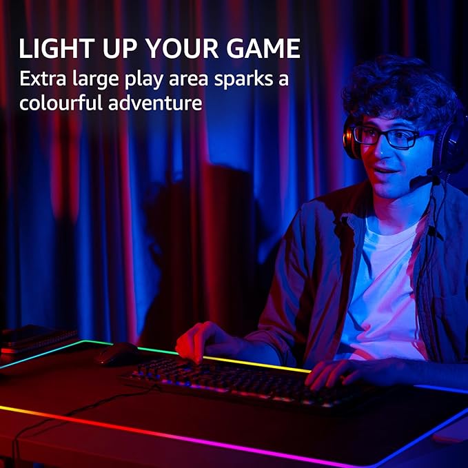 KTRIO RGB Large Gaming Mouse Pad Desk Mat, Superior Micro-Weave Cloth, Non-Slip Rubber Base, Stitched Edges, Water-Resistant, for Gamer, Office & Home, 35.4 x 15.7 in