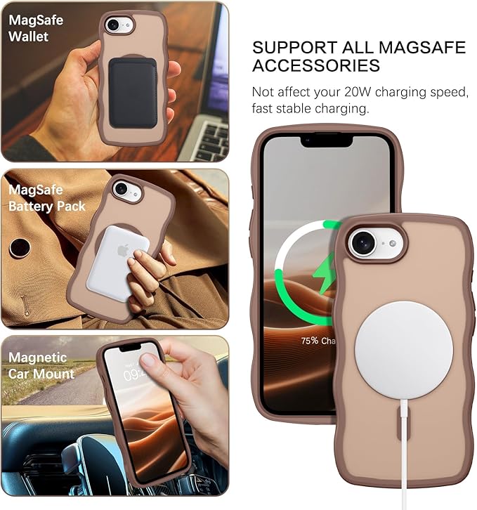 BENTOBEN Magnetic for iPhone 17e Case,Cute Wavy Frame [Compatible with MagSafe] Translucent Matte Anti-Slip Bumper Women Girls Boys Men Shockproof Drop Protective Cover for iPhone 17e,Desert Titanium