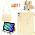 Shiny Case for iPad mini 7 2024/Mini 6th Gen Handbag Case, Techcircle Iridescent PU Leather Folio Envelope Pocket Stand Cover with Hand Strap+Shoulder Strap+Pencil Holder+Card Slots, Shiny Yellow