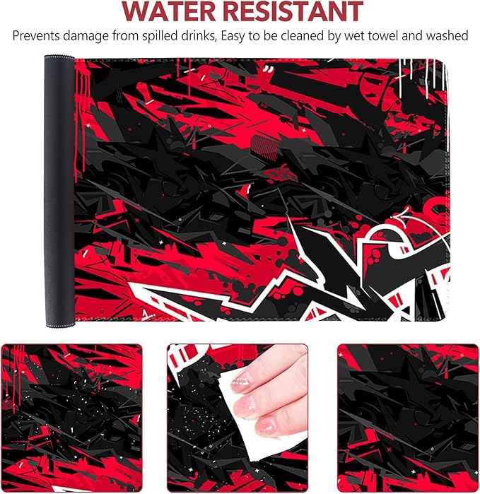 AIMSA Extended Gaming Mouse Pad Desk Mat, Large Mousepad with Stitched Edges (35x15.7 in), Keyboard Mouse Mat Stable Rubber Base Desk Pad for Work, Game, Red Black
