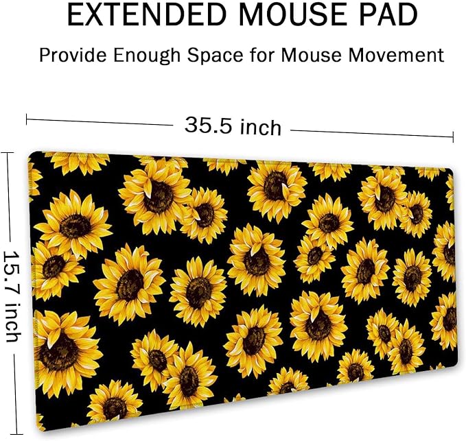 SSOIU Large Mouse Pad, Cute Sunflowers Desk Mat for Desktop, Women Girls Waterproof Gaming Mousepad With Stitched Edges, Non-Slip Laptop Computer Keyboard Mousepad for Office and Home 35.5 x 15.7 inch