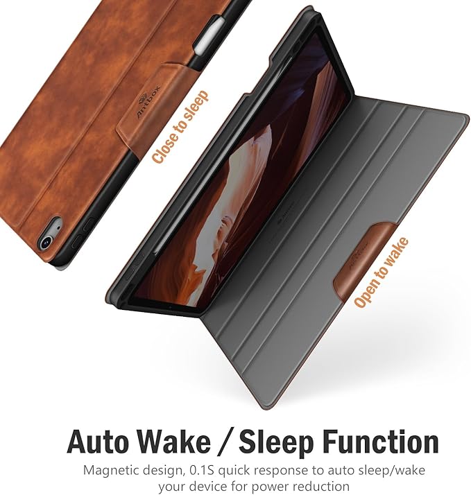 Antbox for iPad Air 13 Inch Case 2026 M4 /2025 M3 /2024 M2, Built-in Pencil Holder, Fully Supports Pencil Pro and Pencil (USB-C), Auto Sleep/Wake Function PU Leather iPad Air 13'' Cover (Brown)