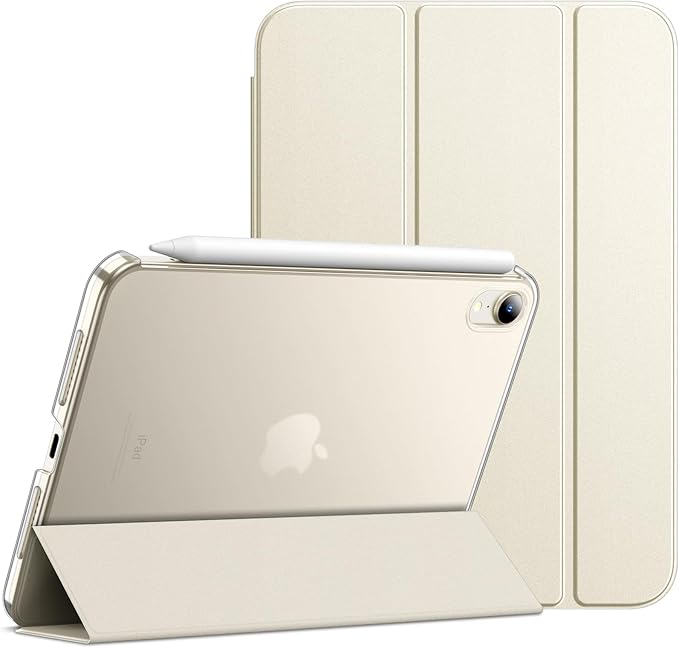 JETech Case for iPad mini (A17 Pro, 2024 Model, 7th Generation) / mini 6 (2021 Model, 6th Generation), Slim Stand Hard Back Shell Smart Cover with Auto Wake/Sleep (Starlight)