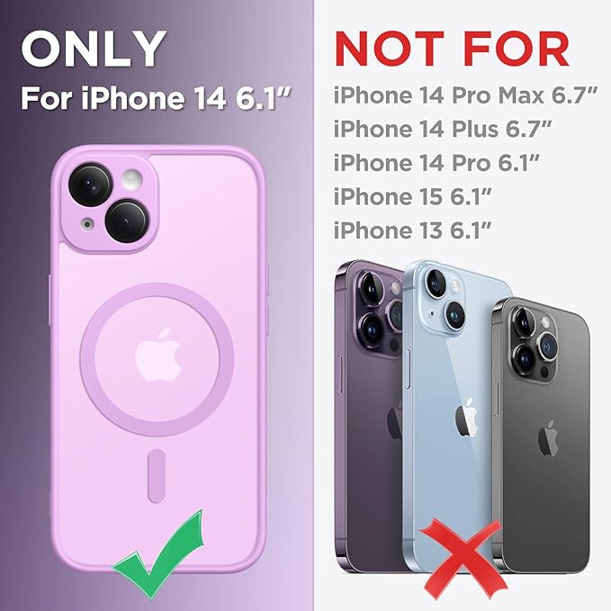 CAPRARO Magnetic for iPhone 14 Case, [Compatible with MagSafe] [Full Camera Protection] Shockproof Protective Slim Translucent Matte Phone Case for iPhone 14 6.1'', Roland Purple