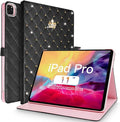 Changjia for iPad Pro 11 inch Case 2022(4th Gen)/2021(3rd Gen)/2020(2nd Gen)/2018 (1st Gen),Cute Crown Bling Diamond PU Leather Smart Auto Sleep/Wake Stand Shockproof Cover for iPad Pro 11 Inch, Black