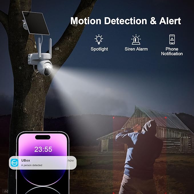4G LTE Cellular Security Camera Outdoor, Off Grid Security Camera No WiFi Solar Powered, 360° PTZ Solar Camera Outdoor Wireless, 2K HD, PIR Motion Sensor, Free Cloud Storage (Need to Apply), 2 Packs