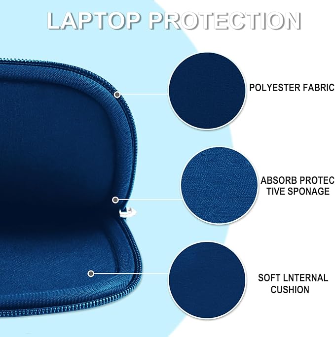 Laptop Sleeve 15.6 inch, Shockproof Protective Laptop Cover Briefcase Carrying Bag with Accessory Pocket, Portable Computer Case Compatible with MacBook, HP, Dell, Lenovo, Asus, Blue