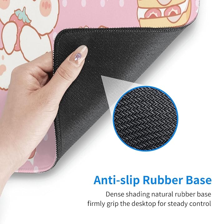 Kawaii Rabbit Strawberry Gaming Mouse Pad Extended Large Mouse Mat 31.5 X 11.8 Inch Nonslip Rubber Base Long Desk Pad Stitched Edges Mousepad Mice Pad for Office Home Game