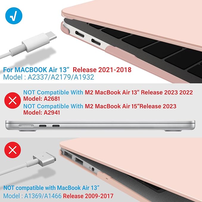 IBENZER Compatible with New MacBook Air 13 inch Case 2022 2021 2020 M1 A2337 A2179 A1932, Plastic Hard Shell Case with Keyboard Cover for Mac Retina Display with Touch ID, Sakura Pink, AT13SKPK+1