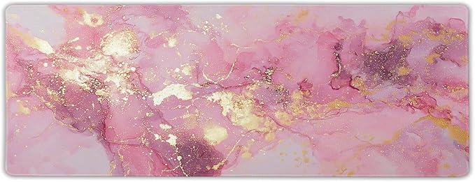 Gold Pink Marble Mouse Pad Extended Large 35.4x15.7in Coquette Kawaii Desk Mat Preppy Trendy Computer Mousepad XL Non-Slip Rubber Base Stitched Edge Rose Gold Mousepad PC Desk Pad for Work Desktop