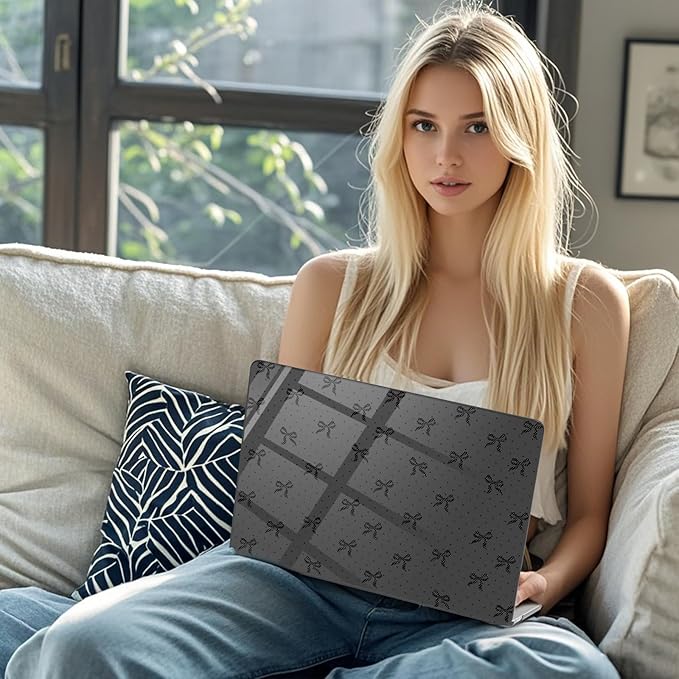 Compatible with MacBook Air 13 inch Case M1 A2337 A2179 A1932 2022 2021 2020 2019 Release, Cute Polka Dot Black Bow Protective Hard Shell Clear Black Cover for MacBook Air 13.3 inch