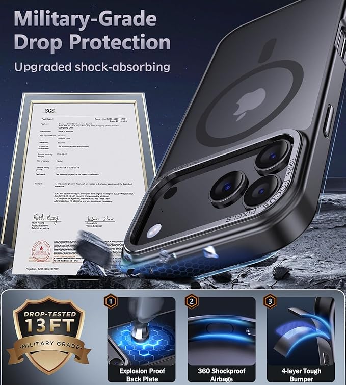 Newfuture Magnetic for iPhone 17 Pro Max Case [Compatible with Magsafe] [Military Grade Drop Protection] Translucent Matte Anti-Scratch Shockproof Protective Phone Cover 6.9 Inch, Frosted Black