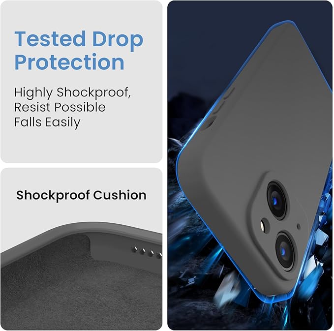 FireNova Designed for iPhone 15 Case, Silicone Upgraded [Camera Protection] Phone Case with [2 Screen Protectors], Soft Anti-Scratch Microfiber Lining Inside, 6.1 inch, Space Gray