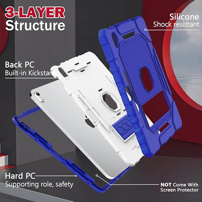 ZoneFoker Case for iPad (A16) 11th/10th Generation 11/10.9 inch 2025/2022, Heavy Duty Military Grade Shockproof Rugged Cover with Pencil Holder/Stand for i Pad 11th / 10 th Gen (Deep Blue)