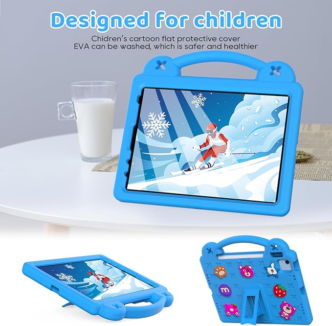 for iPad A16 11th 10th Generation Case 2025 2022 for Kids Boys, with Shoulder Strap Cute DIY Figures Kids Friendly Shockproof Handle Stand Protective Case Cover for Apple iPad 11th 10th Gen,SkyBlue