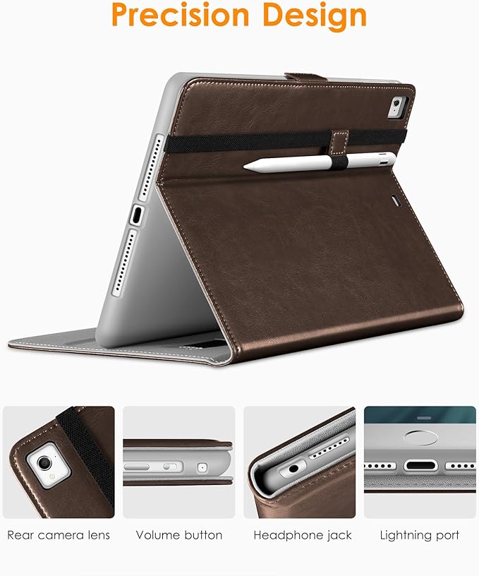 DTTO for iPad 9.7 Inch 5th/6th Generation 2018/2017 Case with Apple Pencil Holder, Premium Leather Folio Stand Cover Case for Apple iPad 9.7 inch, Also Fit iPad Pro 9.7/Air 2/Air - Dark Brown