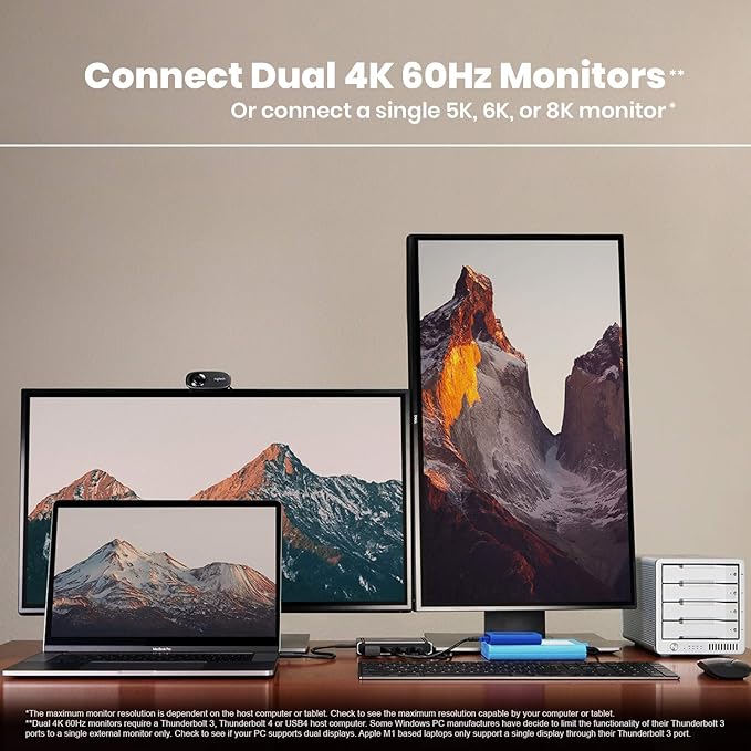 CalDigit Thunderbolt 4 Element Hub - Universal Multi-Port Hub, 4X Thunderbolt 4/USB4 Ports, 4X USB 3.2 Gen2 10Gb/s Ports, Up to Single 8K or Dual 4K 60Hz Displays, 60W Charging with 0.8m Cable