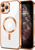 Hython Magnetic Clear for iPhone 11 Pro Max Case with Camera Lens Protector [Compatible with MagSafe] Plating Edge Slim Soft TPU Cover Protective Phone Case for iPhone 11 Pro Max 6.5", Orange