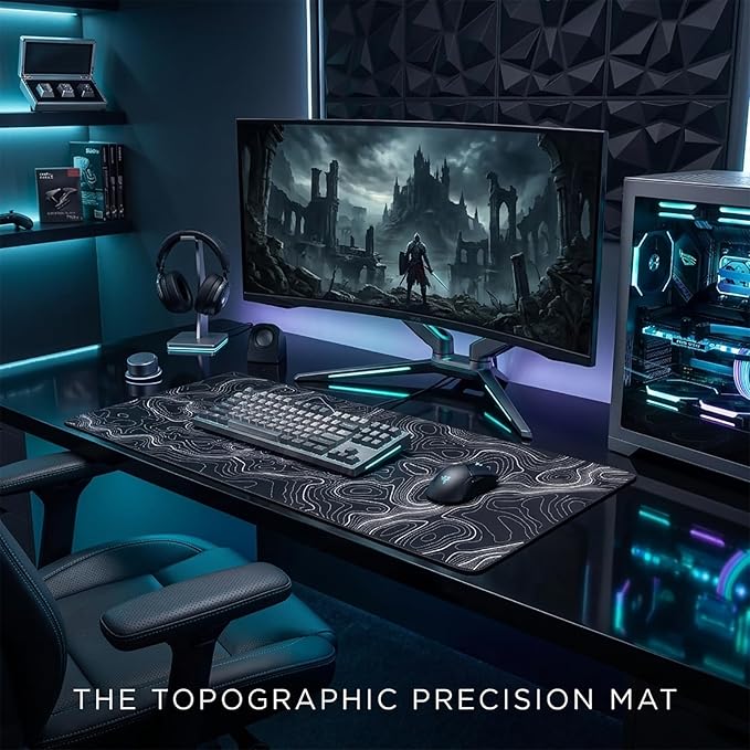 AQQA Mouse Pad,Extended Large Gaming Mousepad mat with Non-Slip Rubber Base,Topographic Map Lines Contour Geographic Background,for Gaming Office Laptop Computer Men Women(29.5x16 Inch,Black)