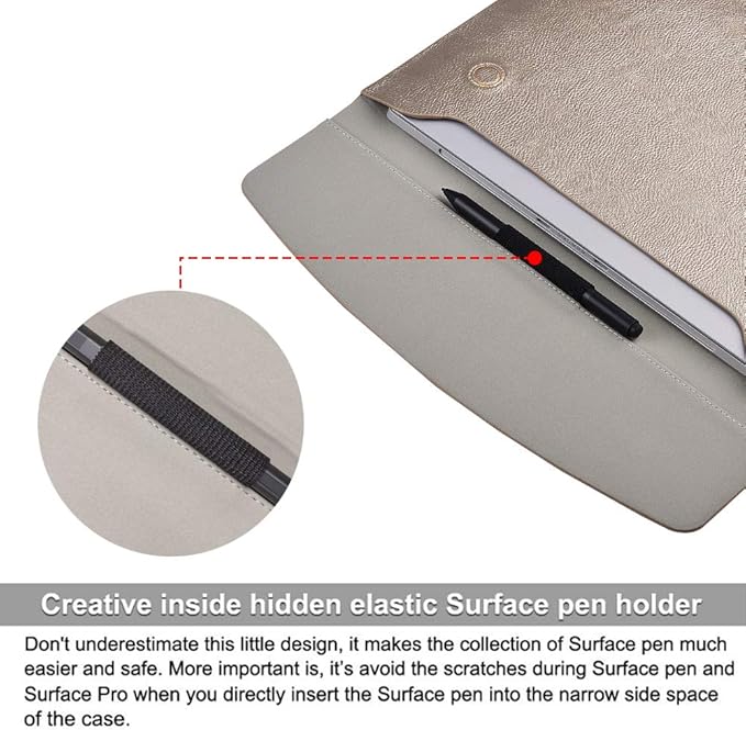 Surface Pro 11th/10/9/8/7/6/5/4/Pro X Sleeve case, for Microsoft 12-12.3-13 Inch Tablet Waterproof Ultrathin Carrying Cover with Small Bag (Pale Gold)